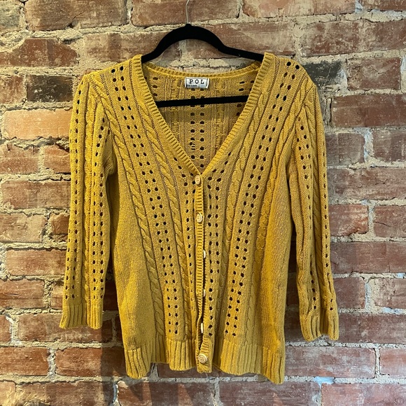 POL Sweaters - Open Knit Mustard Cardigan (M)
